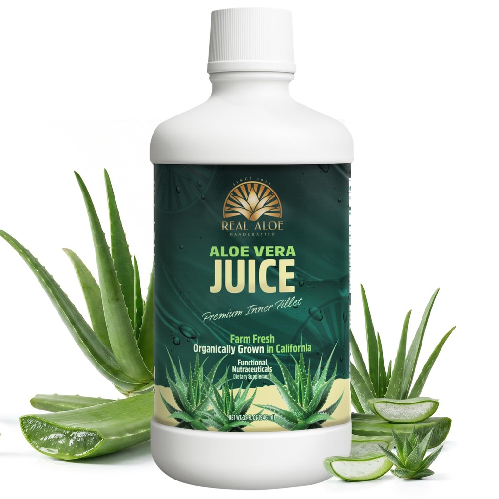 Succo di Aloe Vera Organico, Artigianato dal 100% Certificato Organico, California Crescita, Farm Fresh Aloe Dal 1972 Utilizzare internamente come integratore alimentare o Topicamente, 32floz