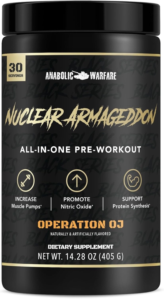 Pre-allenamento della polvere pre-allenamento di Armageddon nucleare di guerra per uomini e donne con L-Citrullina, Beta Alanina Polvere e caffeina (succo d'arancia - 30 Serve)