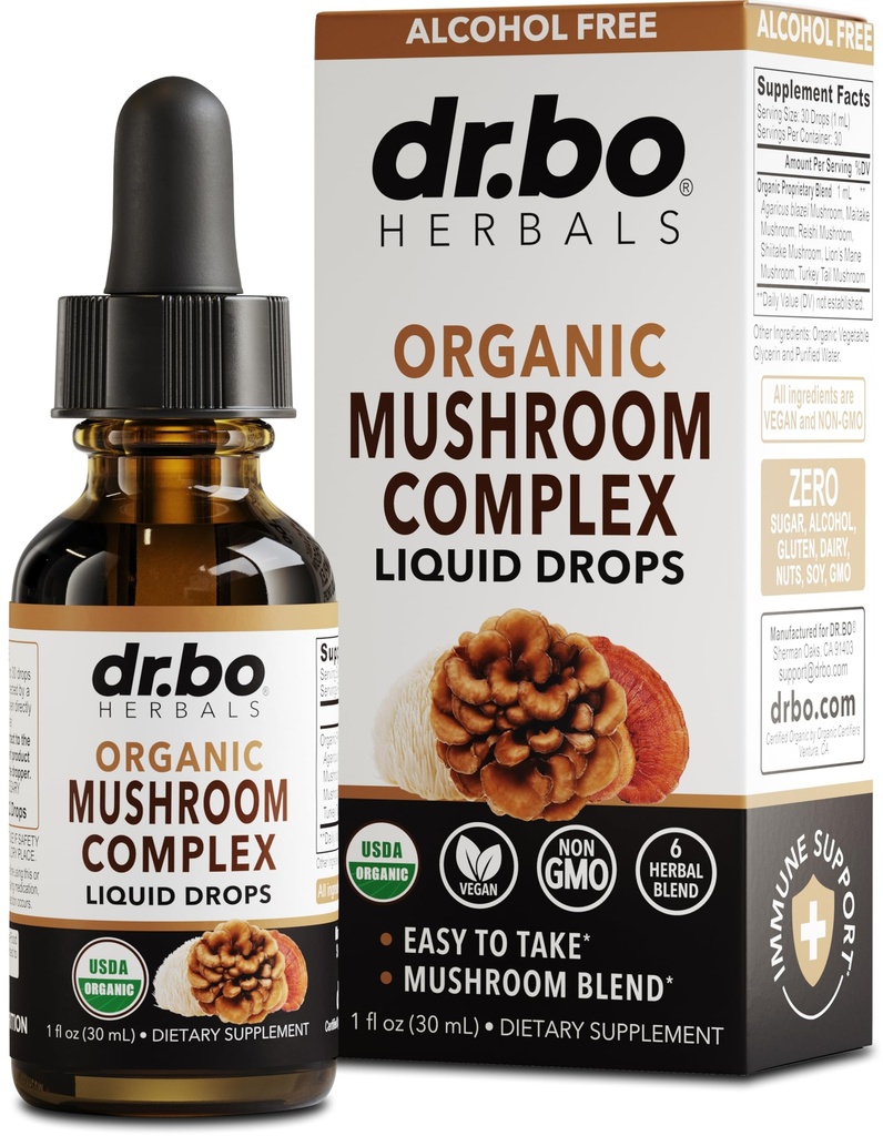 Organic Lions Mane Mushroom Complex - Integratore di funghi Tintura di gocce liquide per messa a fuoco, nebbia, integratori di salute del cervello - Vegan, Herbal Organic Lion's Mane Mushrooms, Reishi, Turchia Tail Extract 1oz