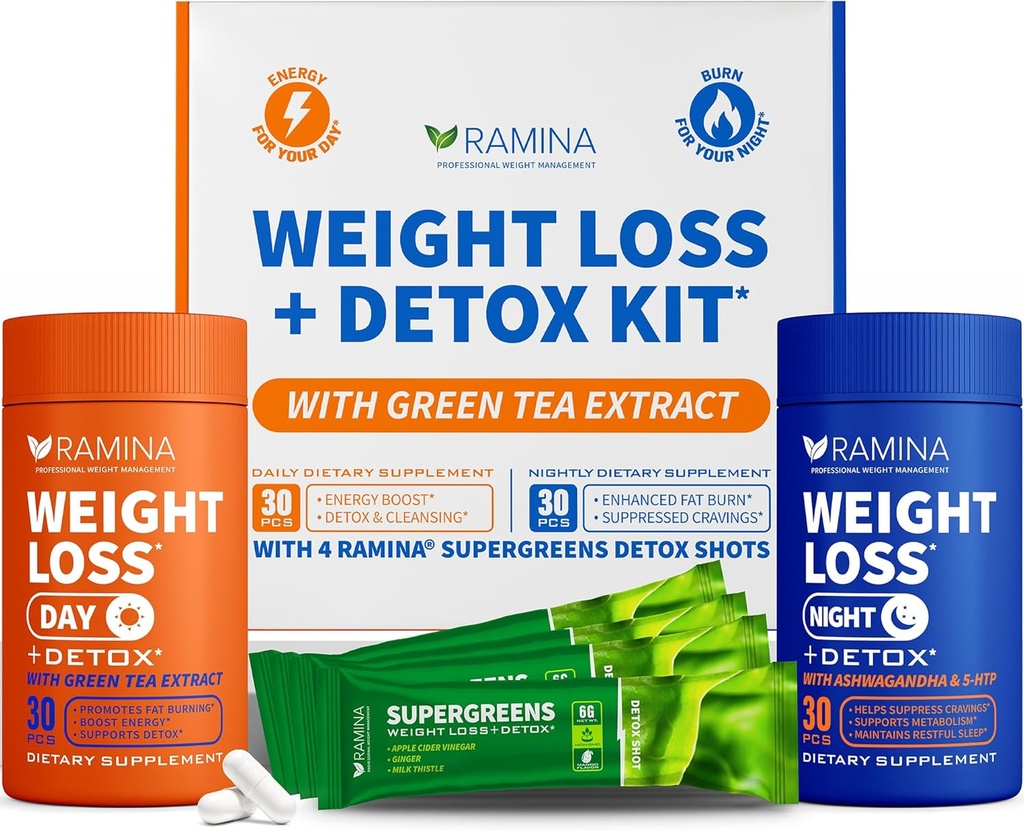 Ultimate Weight Loss Kit – 30 giorni & Nighttime Detox Shots – Metabolism Booster & Appetite Control – Supplementi dietetici per le donne & uomini – Fat Burning & Weightloss Pills, Fat Burner & Appetite Suppressant