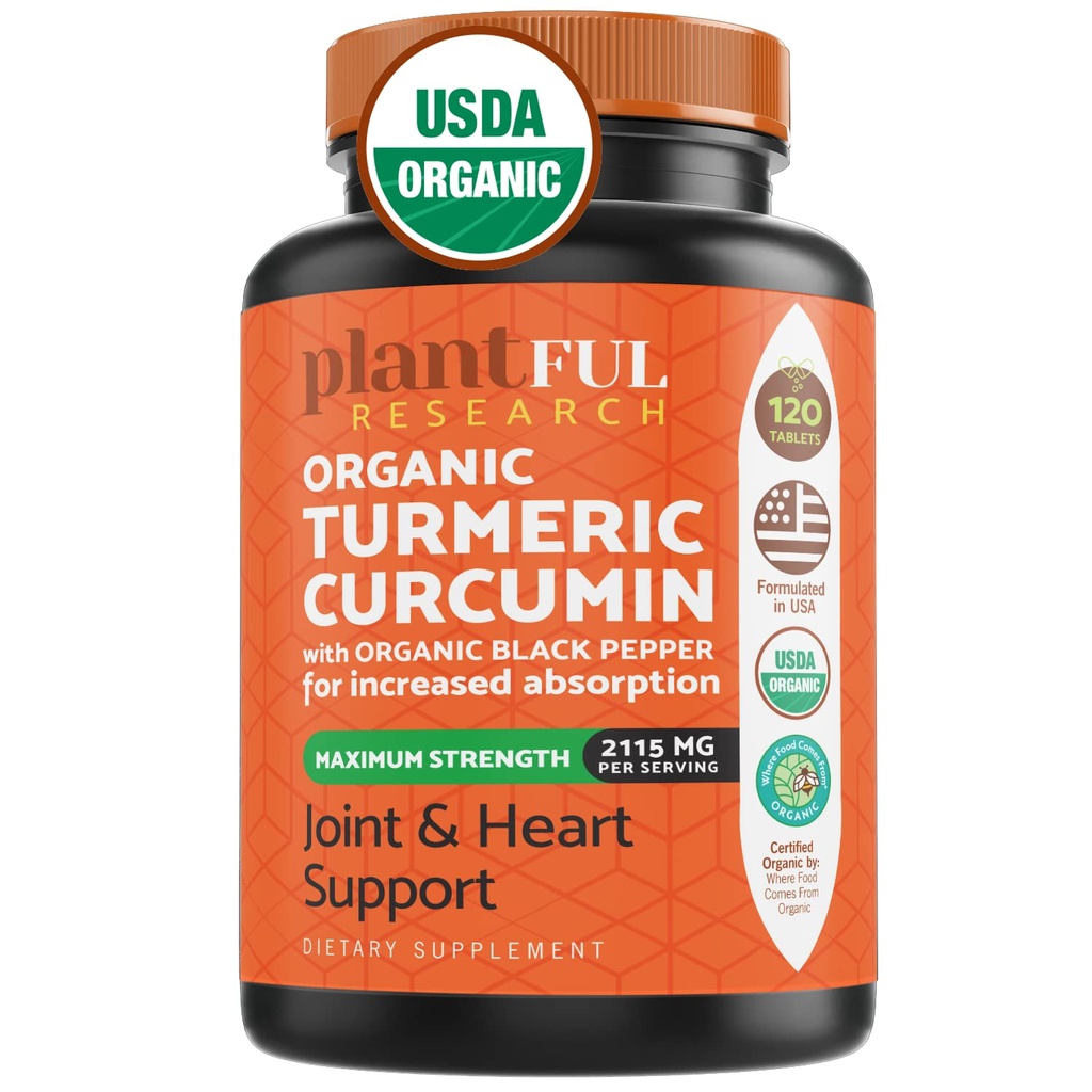 Integratore di curcuma organico con il pepe nero più alta potenza USDA certificata [non-OGM curcumina organica 2115mg] Giunto antiossidante & supporto immunitario 120 compresse