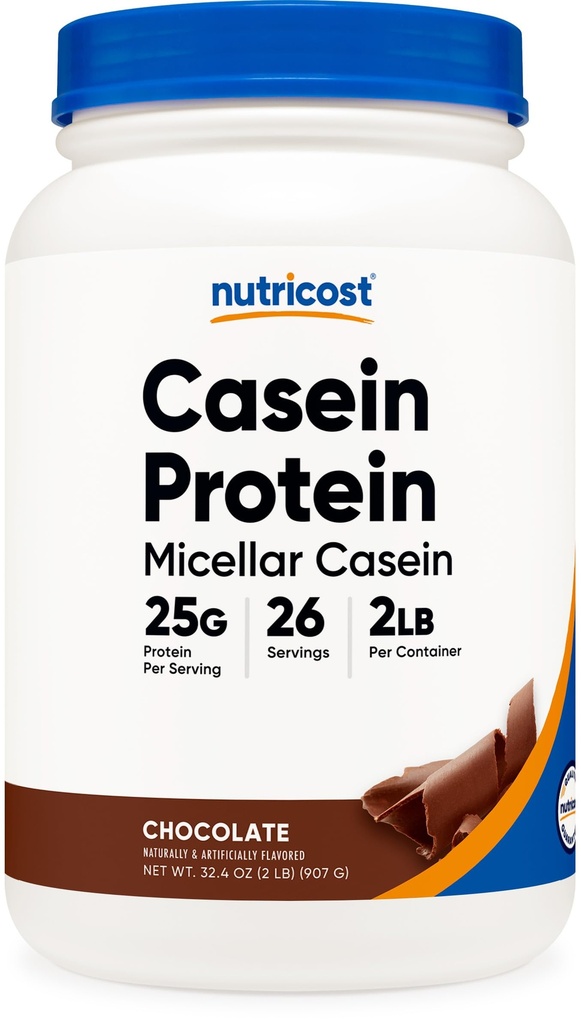 Nutricost Casein Protein Powder 2lb Chocolate - Caseina Micellare, Senza Glutine, Non OGM