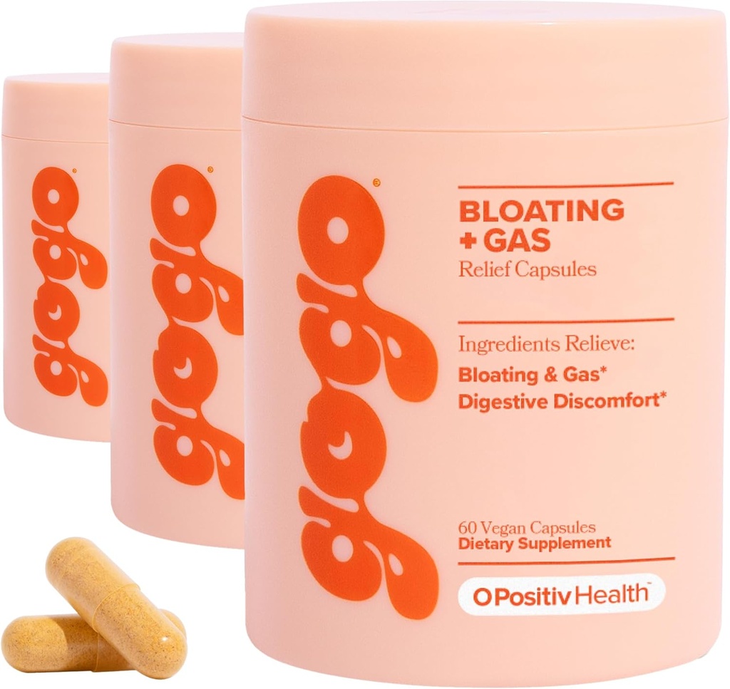 GOGO Bloating & Gas Digestive Relief, 30 Serve (Pack of 3) - Integratori con Enzimi Digestivi, Bromelain, Ginger Root, & Milk Thistle - Supporta Bloating Relief & Riduce la ritenzione idrica