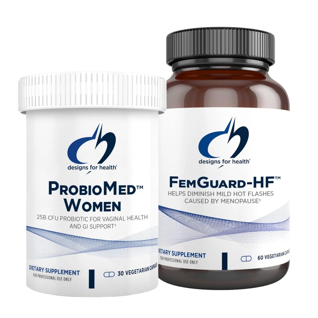 Progetti per la salute Hot Flash & Vaginal Support Probiotic Bundle - FemGuard-HF (60 capsule) per aiutare Diminish Mild Menopause Hot Flashes + ProbioMed Women (30 capsule) Gut & Vaginal Probiotic
