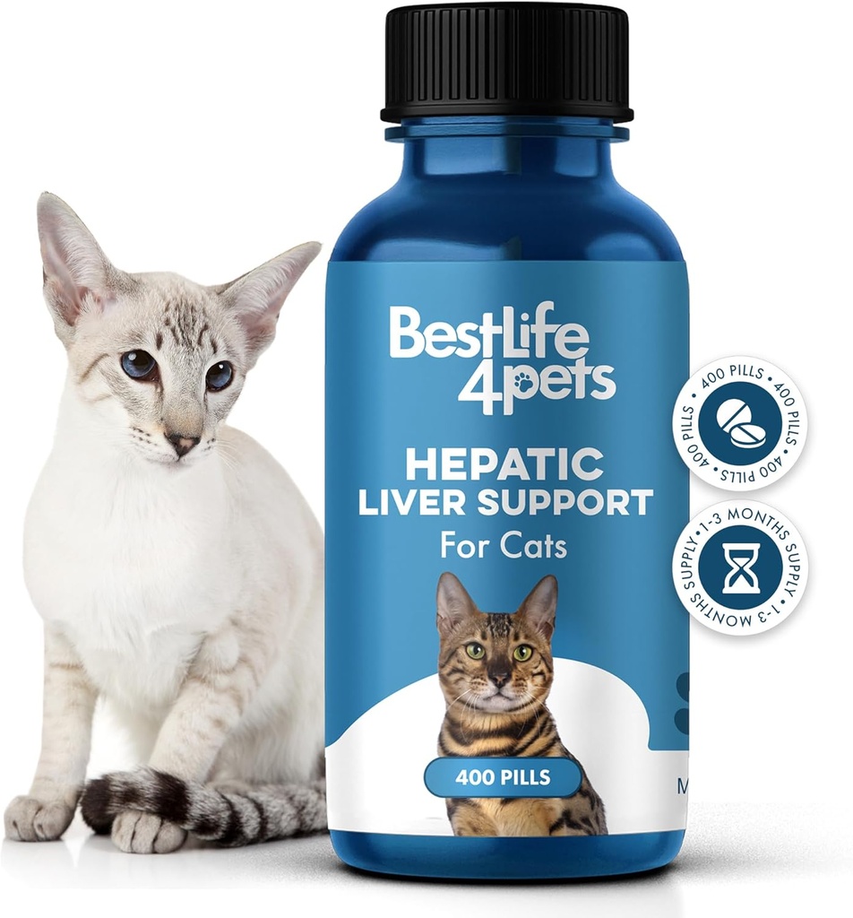 Supporto epatico del fegato per gatti dissolvibile,Homeopathic, supplemento felino digestivo per il detox del fegato e l'assorbimento nutriente 100% tutto naturale, facile da dare, privo di sostanze chimiche o additivi, 400 pillole