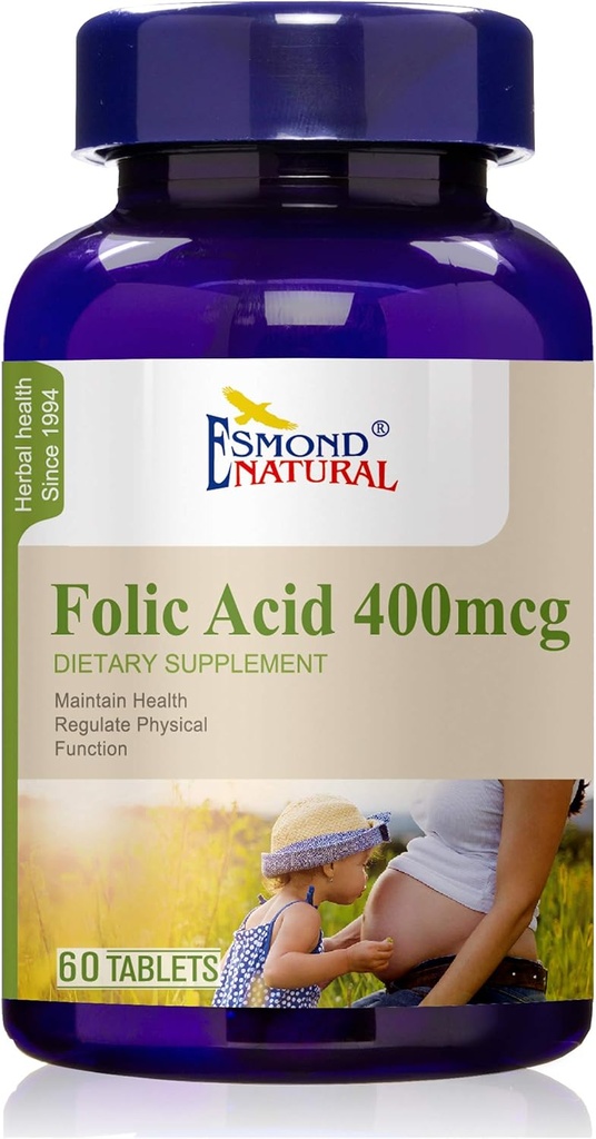 (3 Pack) Esmond Naturale: Acido Folico 400mcg (Supporto alla gravidanza, Mantenere funzioni di salute), GMP, Prodotto Naturale Assn Certificato, Made in USA - 400mcg, 180 compresse