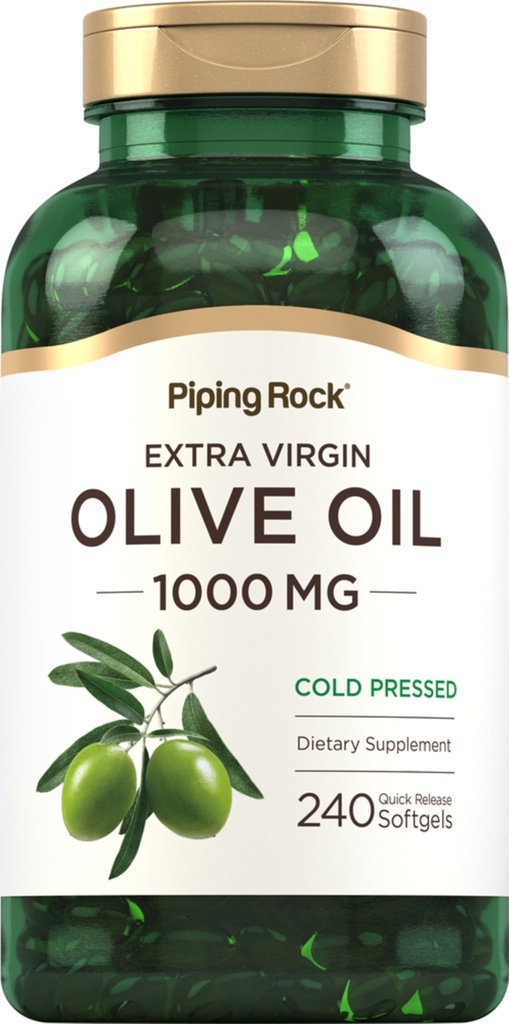 Piping Rock Olive Oil Softgel Capsule | 1000mg | 240 Pills | Organic Extra Virgin Cold Pressed Supplemento | Gluten Free, Non-OGM