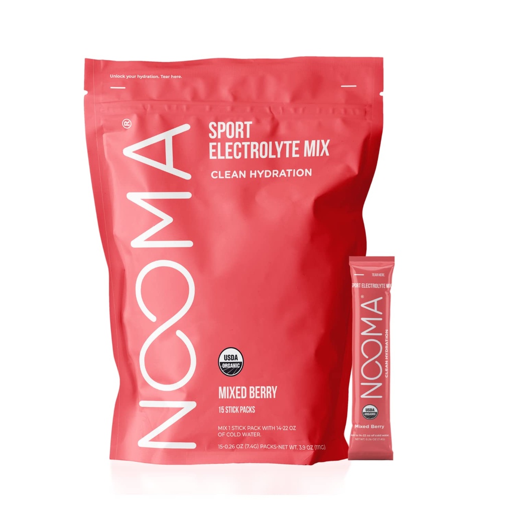 NOOMA Organic Sport Hydration Mix | Idration Packets with No Aggiunto Sugar | Electrolyte Powder | Hydration Powder with 25 Calories | 15 Count | Bacca mista