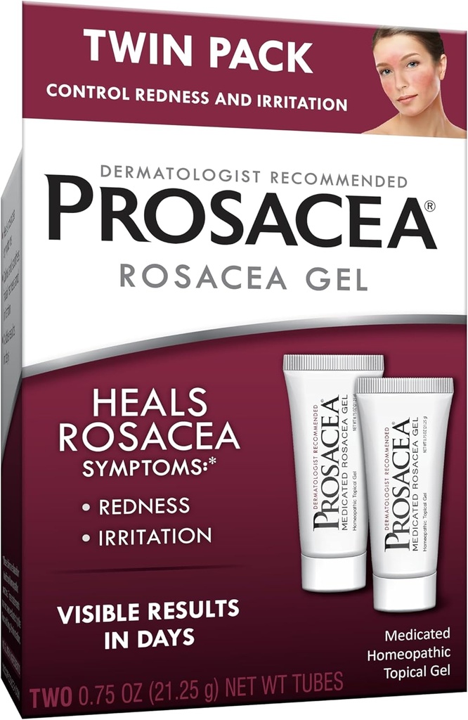 Prosacea - Trattamento Rosacea Medicato per Faccia - Guarigione Rosacea Sintomi di Redità, Pimples e Irritazione - Fragranza Gratis - Twin Pack - Due tubi da 0.75oz (1.5oz Totale)