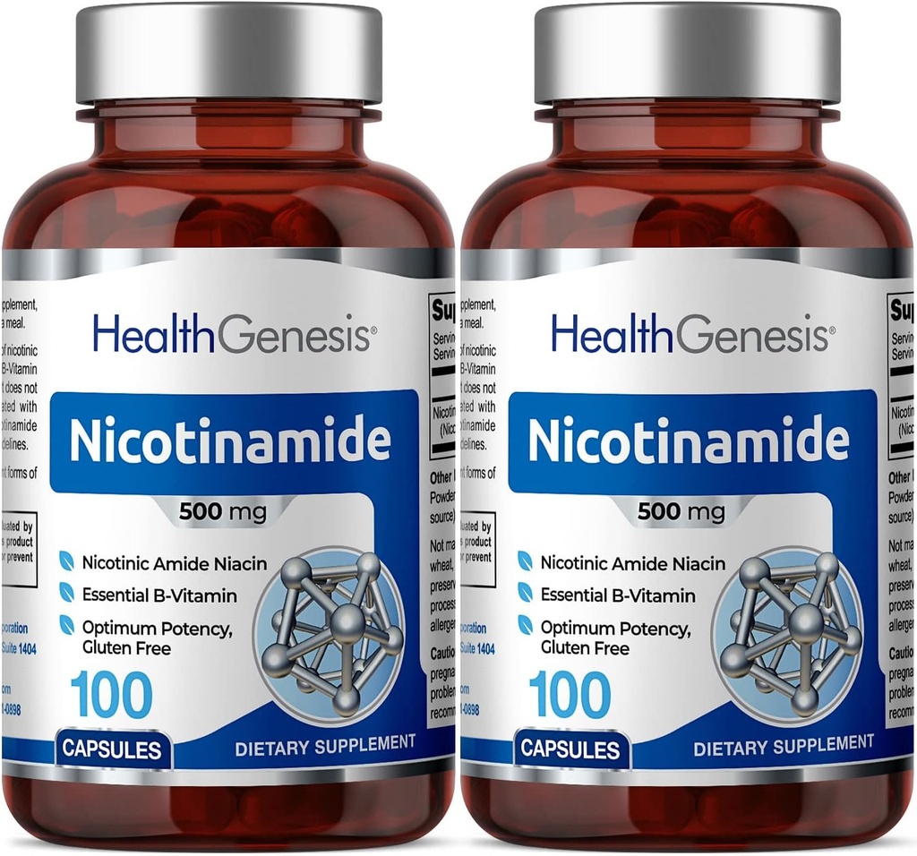 B-3 Nicotinamide 500 mg 100 Caps 2 Pack - Nicotinic Amide Niacin Natural Flush-Free Vitamin Formula - Supporta la salute delle cellule della pelle