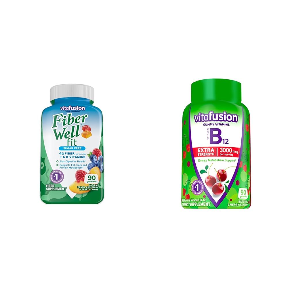 Vitafusion Fiber Well Fit Gummies Supplemento, 90 Conte (Packaging May Vary) & Vitamina B12 Gummy Vitamine per Energy Metabolism Support