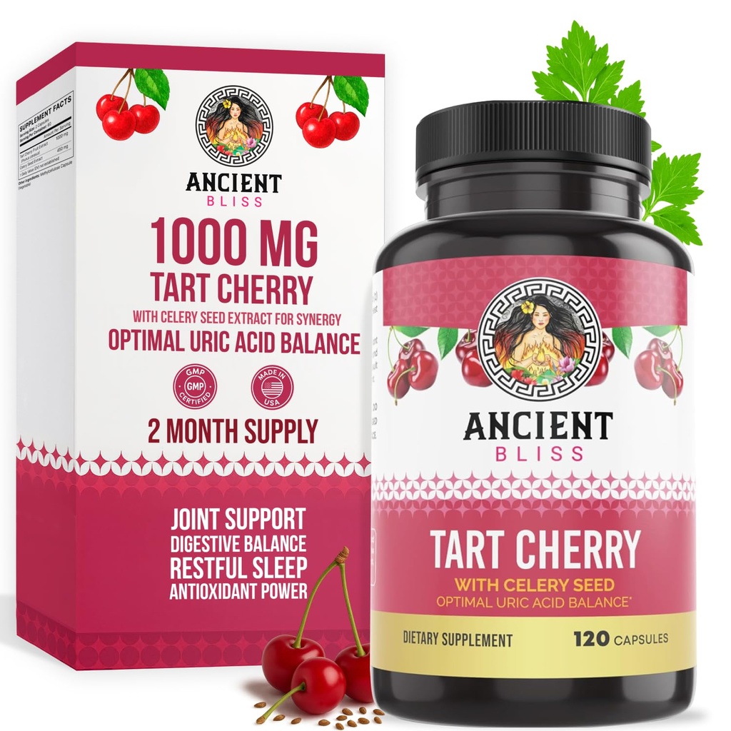 Antica Bliss Tart Cherry Capsule, Gonfiamento & Supporto Congiunto per Uomini & Donne, Tart Cherry Supplemento a Sostegno Digestione, Sonno & Vitalità (120 Capsule)