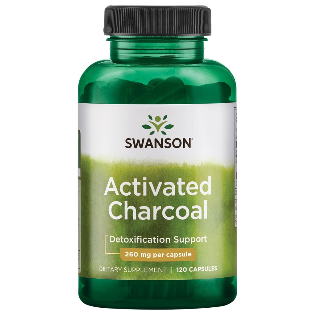 Swanson attivato Carbone - Integratore Naturale Sostenente Assorbimento Sano - Aiuta w/Bloating & Mantenere Regolarità Bowel - (120 capsule, 520 mg per porzione)