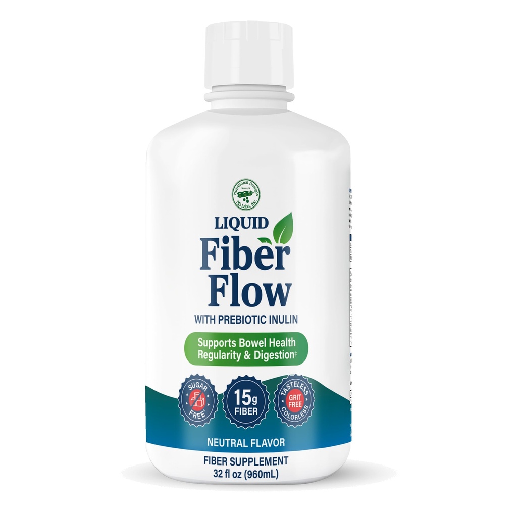 Design nutrizionali Flusso di fibre liquide, Integratore digestivo giornaliero delicato per la salute del sollievo di costipazione & Gut, Senza zucchero, Regolarità naturale dell'asciugamano per l'equilibrio intestinale sano, senza aroma, 32 fl oz