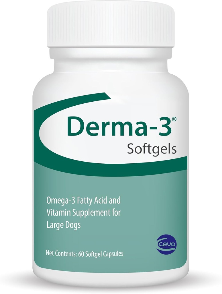 Ceva Derma-3 Softgels, Omega-3 Fatty Acid & Vitamin Supplemento per grandi cani (60 Conte)