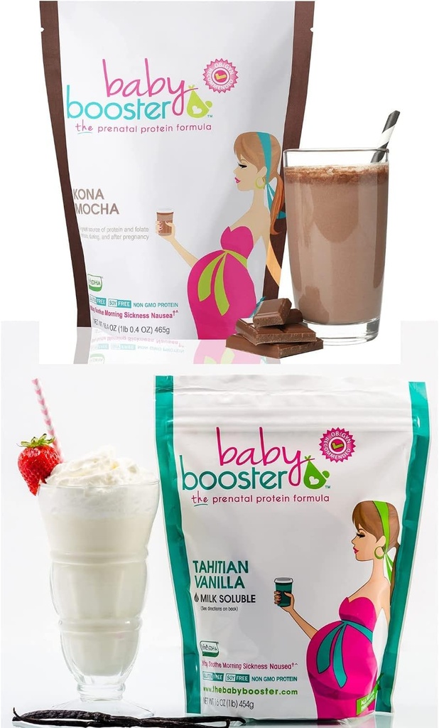 Baby Booster Prenatal Vitamin Supplement Shakes, Kona Mocha e Tahitian Vanilla