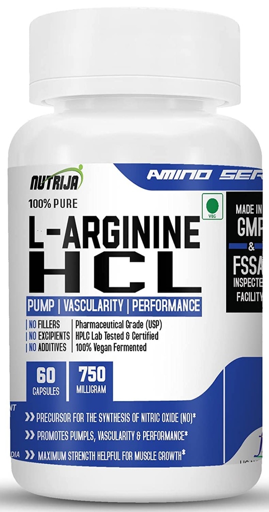 L-Arginina HCL Capsule - La più alta biodisponibilità Forma di L-Arginina | Forza massima, Precursore di Ossido Nitrico (120 capsule)