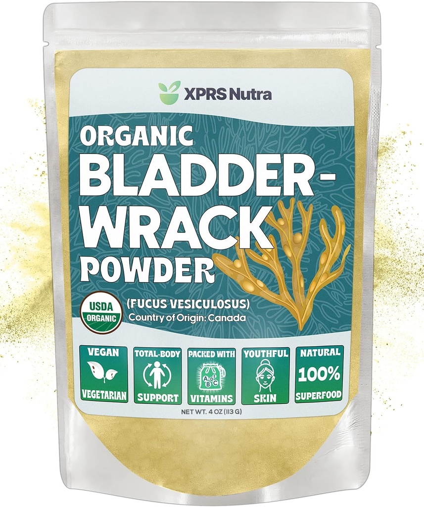 XPRS Nutra Organic Bladderwrack Powder (Fucus Vesiculosus) - Polvere organica della vescica Premium per la pelle di Glowing - Vegan Friendly Bladderwrack Herb Iodine Supplement (4 oncia)