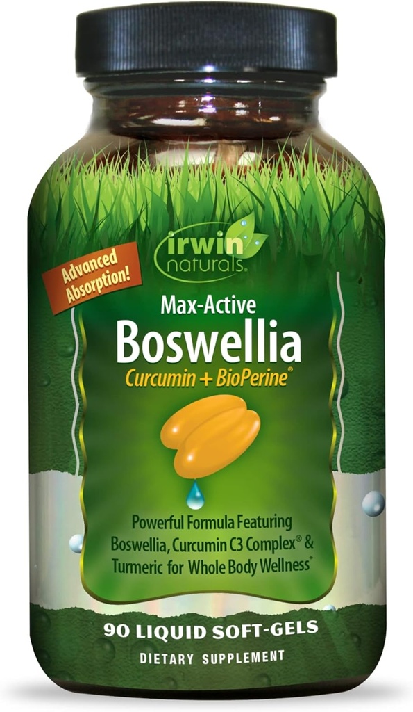 Irwin Naturals Curcumin Pro-Active - 90 Liquid Soft-Gels - con Curcumin C3 Complex & Boswellia per il benessere del corpo intero - Assorbimento avanzato - 45 Serve
