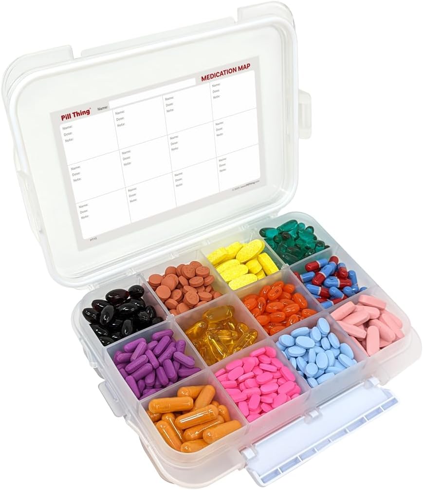 12 Confronto Grande Caso Pillola con Guarnizione Airtight - Silicone Guarnizione Med Box Impermeabile con Carta Medica (12 Confronto, 1 Confezione)