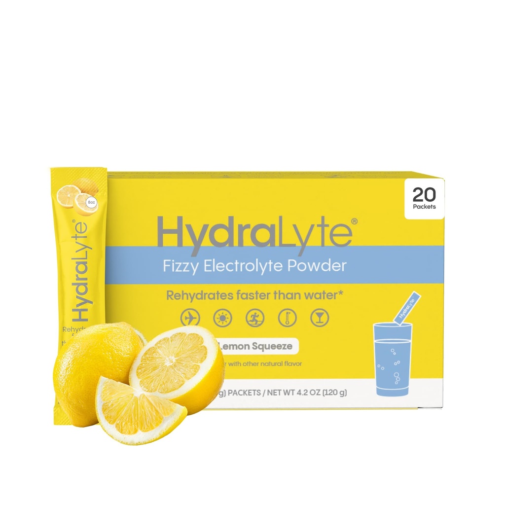 Hydralyte Shay Mitchell Low Sugar Rapid Rehydration - Imballi di polvere di elettrolita leggermente scintillanti, Lemon Squeeze | Viaggi Essential - Workout Essential - Polvere di recupero (18 Conte)