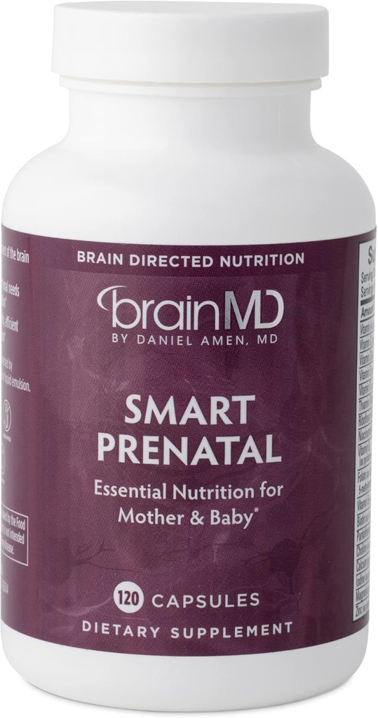 Dr Amen BrainMD Smart Prenatal - 120 capsule - Multivitamina per mamma e bambino, promuove la gravidanza e lo sviluppo sano nei bambini - senza glutine - 30 Serve