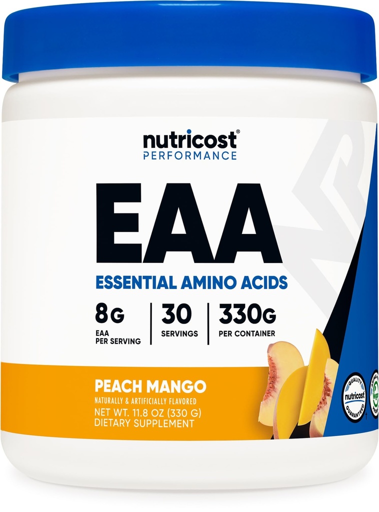 Nutricost EAA Powder 30 Servings (Peach Mango) - Aminoacidi essenziali - Non OGM, Gluten Free, Per vegetariani