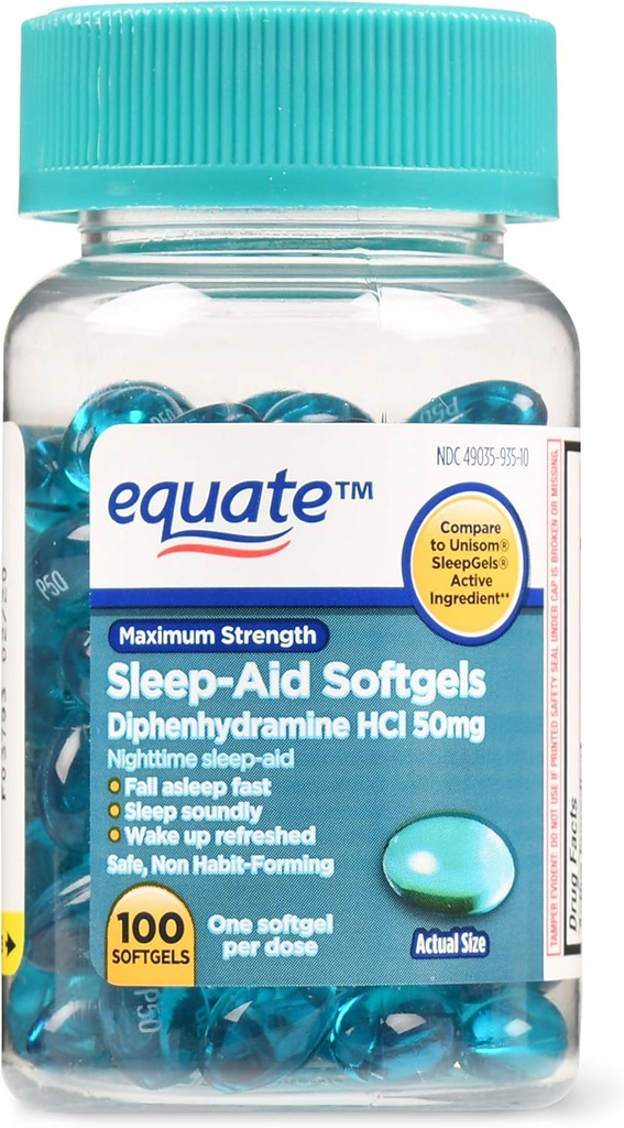 Equate Massima Forza Sonno-Aid Softgels, 50 mg, 100 Conte