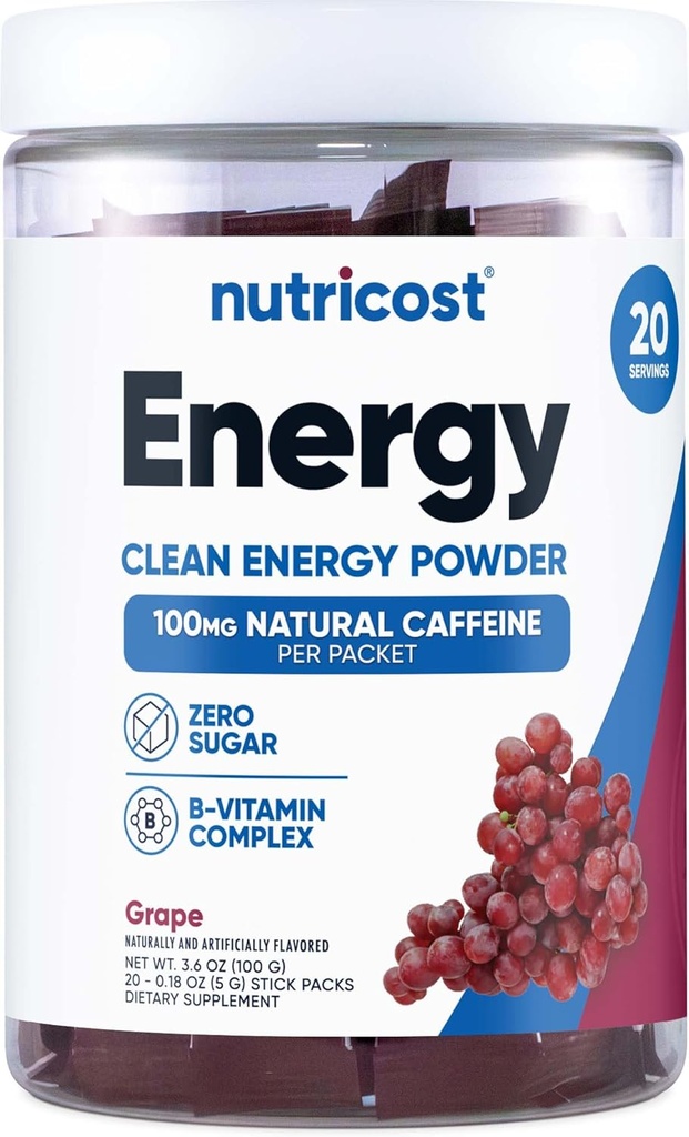 Nutricost Energy Complex Stickpack (20 Serve) Uva aromatizzata - Senza glutine + Non OGM