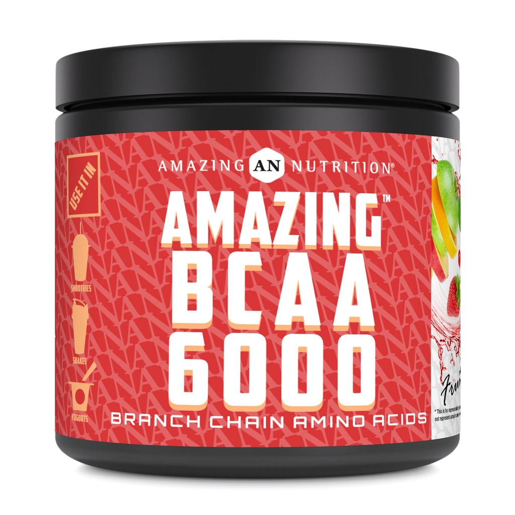 Amazing Nutrition Amazing BCAA 6000 | 6 Grammi BCAA per la dose di 30 porzioni polvere | Aminoacido a catena ramificata supplemento | Made in USA (Punto di frutta naturale)