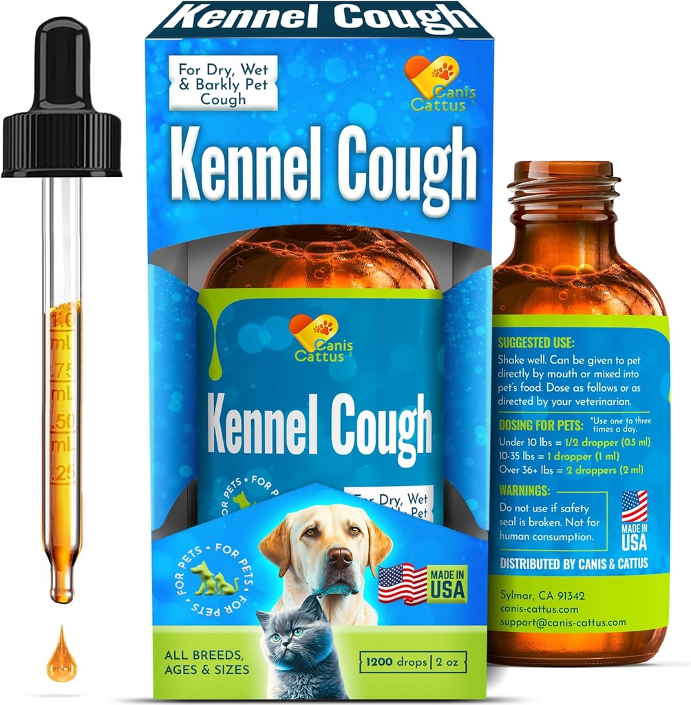 Trattamento della tosse del Kennel per cani e gatti aiuta con starnuti, irrigazione della gola & alleergies – Trattamento naturale della tosse del cane per il supporto respiratorio con cura delle razze Calendula – 2 oz