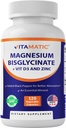 Magnesio Vitamatico (da Bisglycinate & Ossido) con Vitamina D3 & Zinc - 120 capsule di Veg - Supporta il muscolo, giunto, Nerve & salute del cuore – Non-GMO, senza glutine