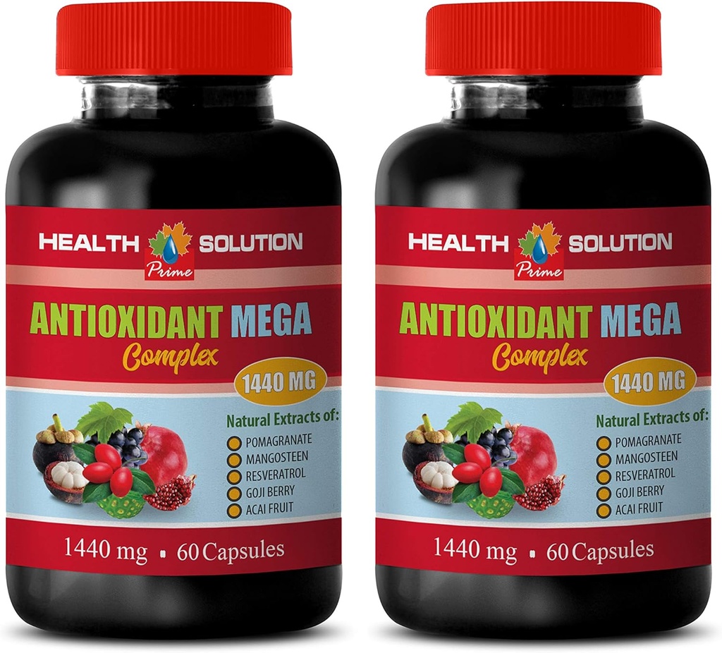 integratore complesso antiossidante - ANTIOXIDANT MEGA COMPLEX 1440 MG - Estratto di mangosteen, integratori nutrizionali antiossidanti, mangostano di melograno di mirtillo, disintossicazione e pulizia 2 bottiglie 120 capsule