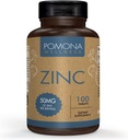 Integratori di zinco di benessere di Pomona per adulti, 50 mg, salute della pelle e supporto immunitario, facile da ingoiare, per la salute generale e antiossidante, vegano, non OGM, 100 compresse