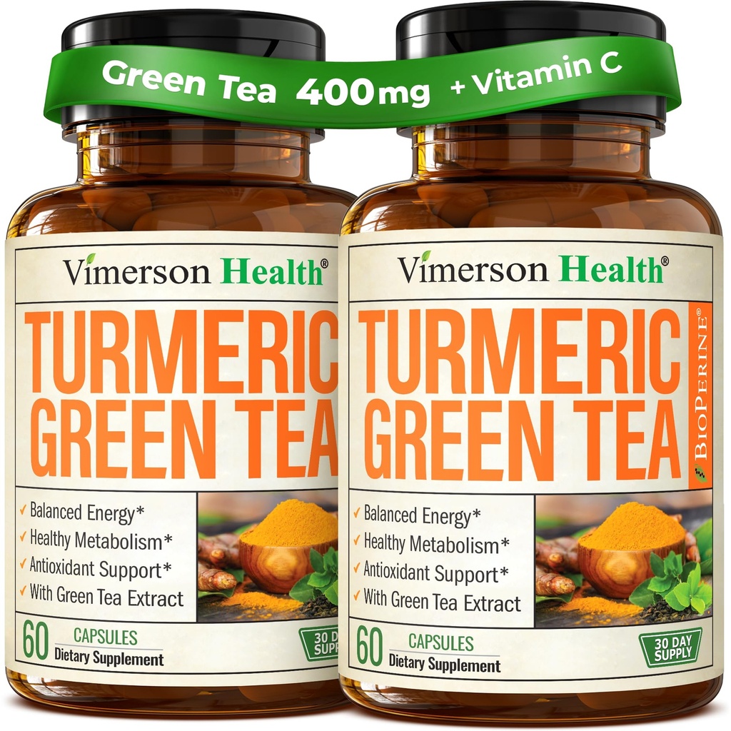 Supplemento curcumina curcuma curcuma con Estratto di tè verde (ECGC) & vitamina C per la salute comune, l'energia e l'inflazione - Curcumina tumerica organica con pepe nero - senza glutine, non OGM. 2-Pack