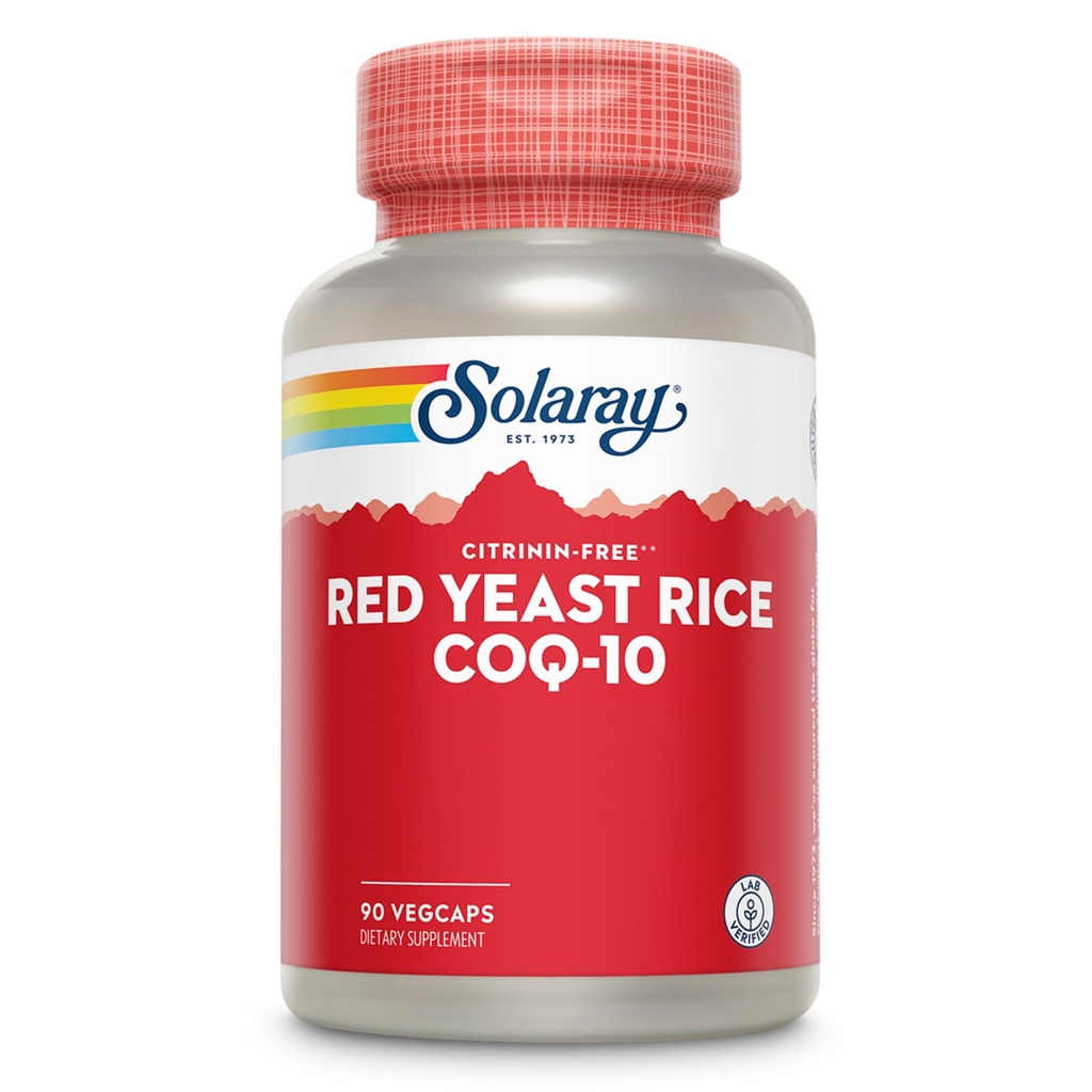 SOLARAY Red Yeast Rice Plus CoQ-10 & No-Flush Niacin Vitamina B-3, cuore sano & supporto cardiovascolare, non irradiato & Citrinin Free, 60 giorni di denaro indietro Garanzia, 90 Serve, 90 VegCaps