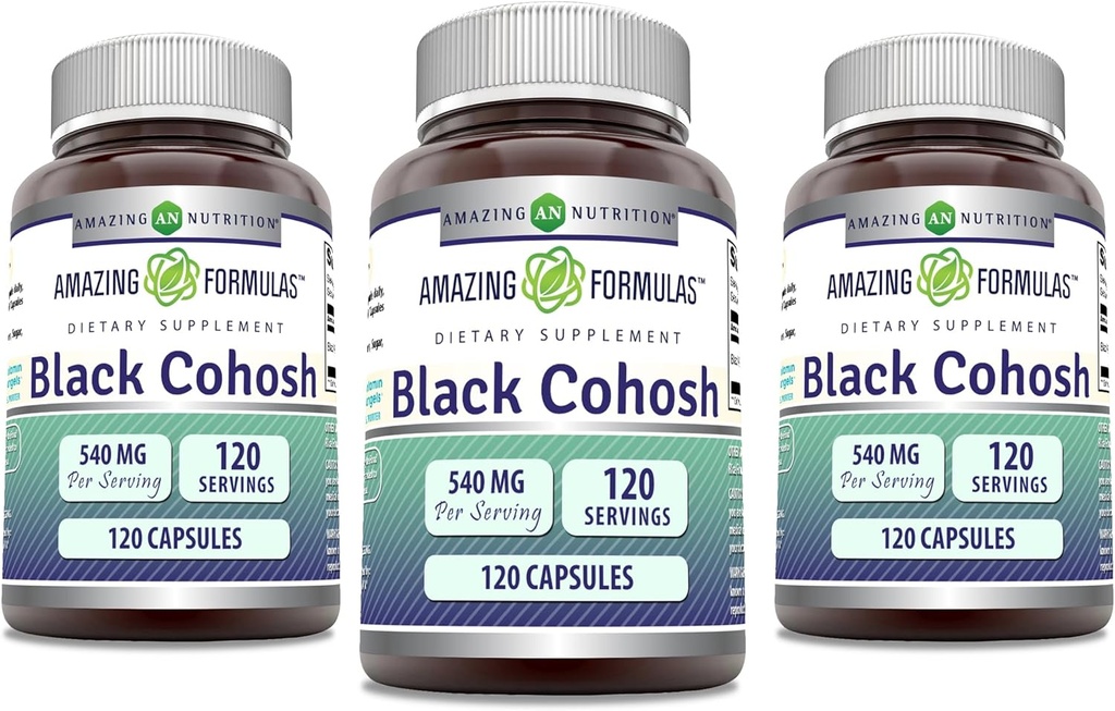 Incredibile Formulas Nero Cohosh 540mg 120 Capsule Supplemento | Non OGM | Gluten Free | Made in USA (3 Pack)