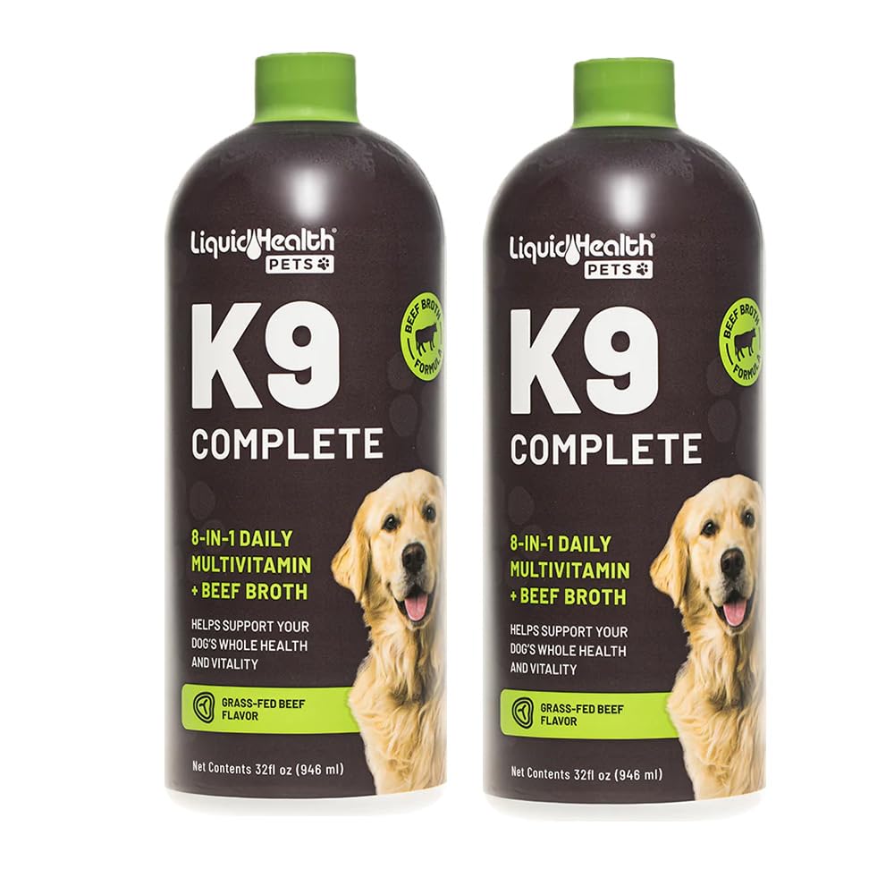 LIQUIDHEALTH Animali K9 Multivitamina liquida 8-in-1 completa per cani anziani adulti e cuccioli, tutto in una formula completa vitamine canine per pelle e cappotto, salute comune, supporto immunitario - USA Made (2 pacchetto)