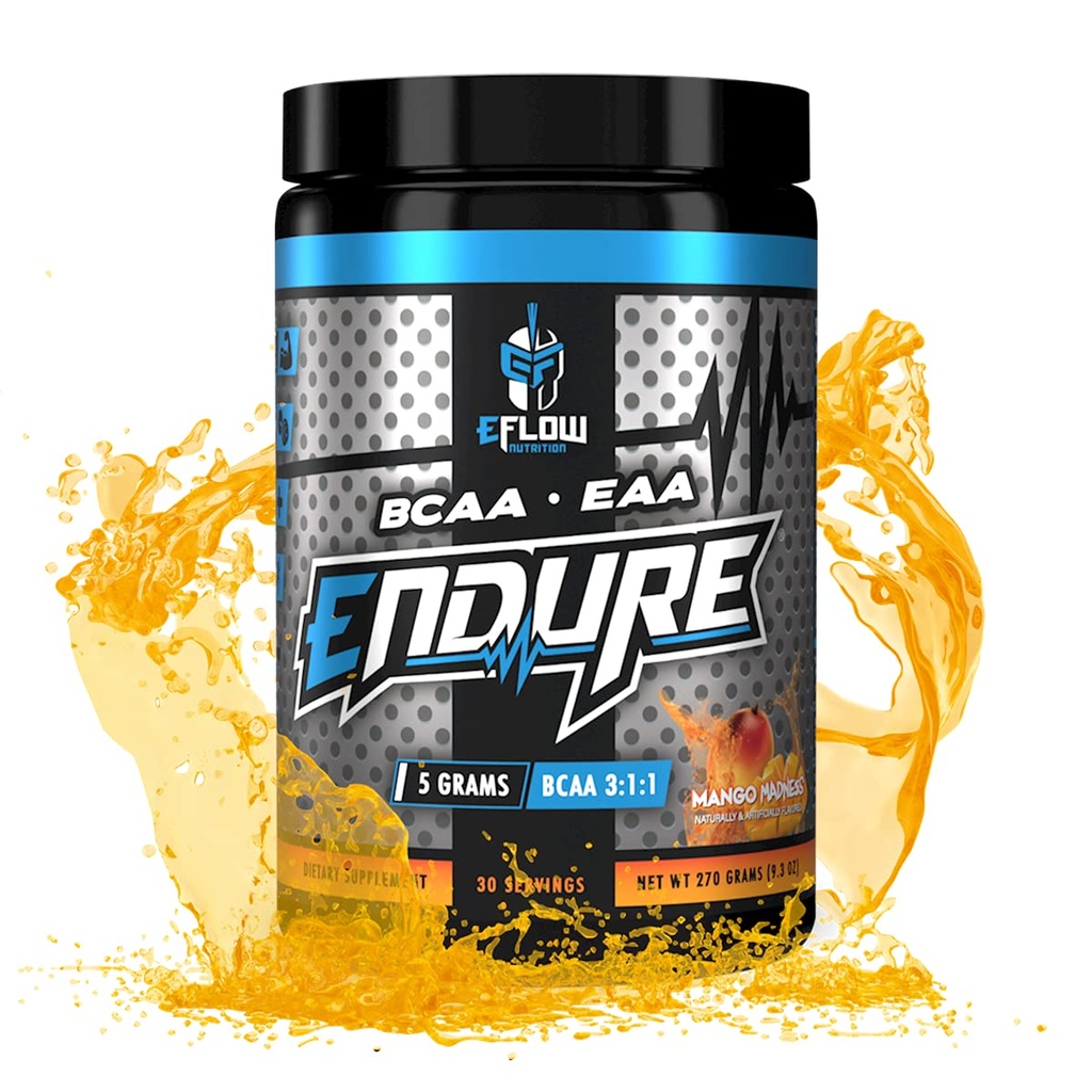 eFlow Nutrition Endure BCAA Plus EAA - Aminoacidi essenziali Polvere elettrolita Intra Workout - Migliorare l'energia, il recupero e le prestazioni - Mango Madness (30 Serve)