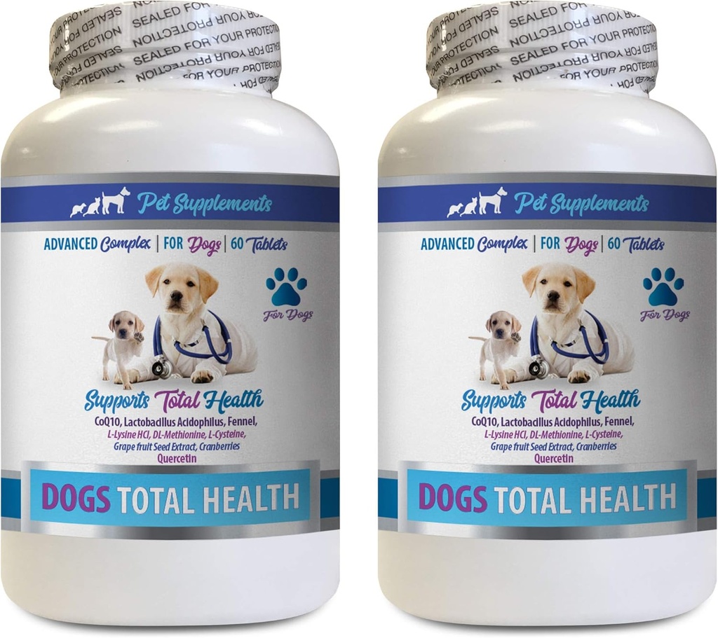 PET SUPPLEMENTARI & NUTRITION LLC Dog Dental Hygiene - Dogs Total Health Control - Supporto immunitario - Hair Skin Nails Oral Eye Health Formula - Oral Calcium for Dogs - 2 Bottiglie (120 Treats)