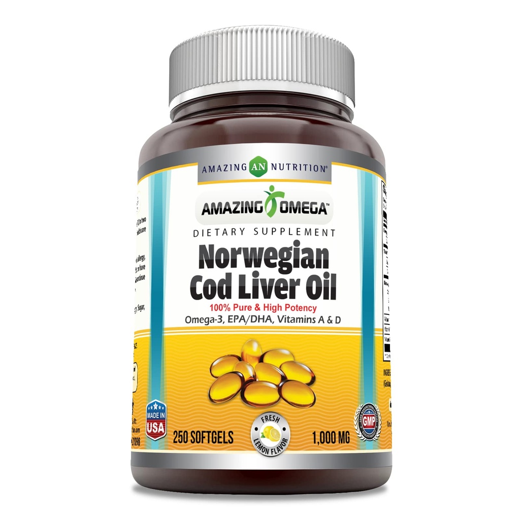 Incredibile Omega Norwegian Cod Liver Oil 1000 Mg 250 Softgels | Limone Flavor