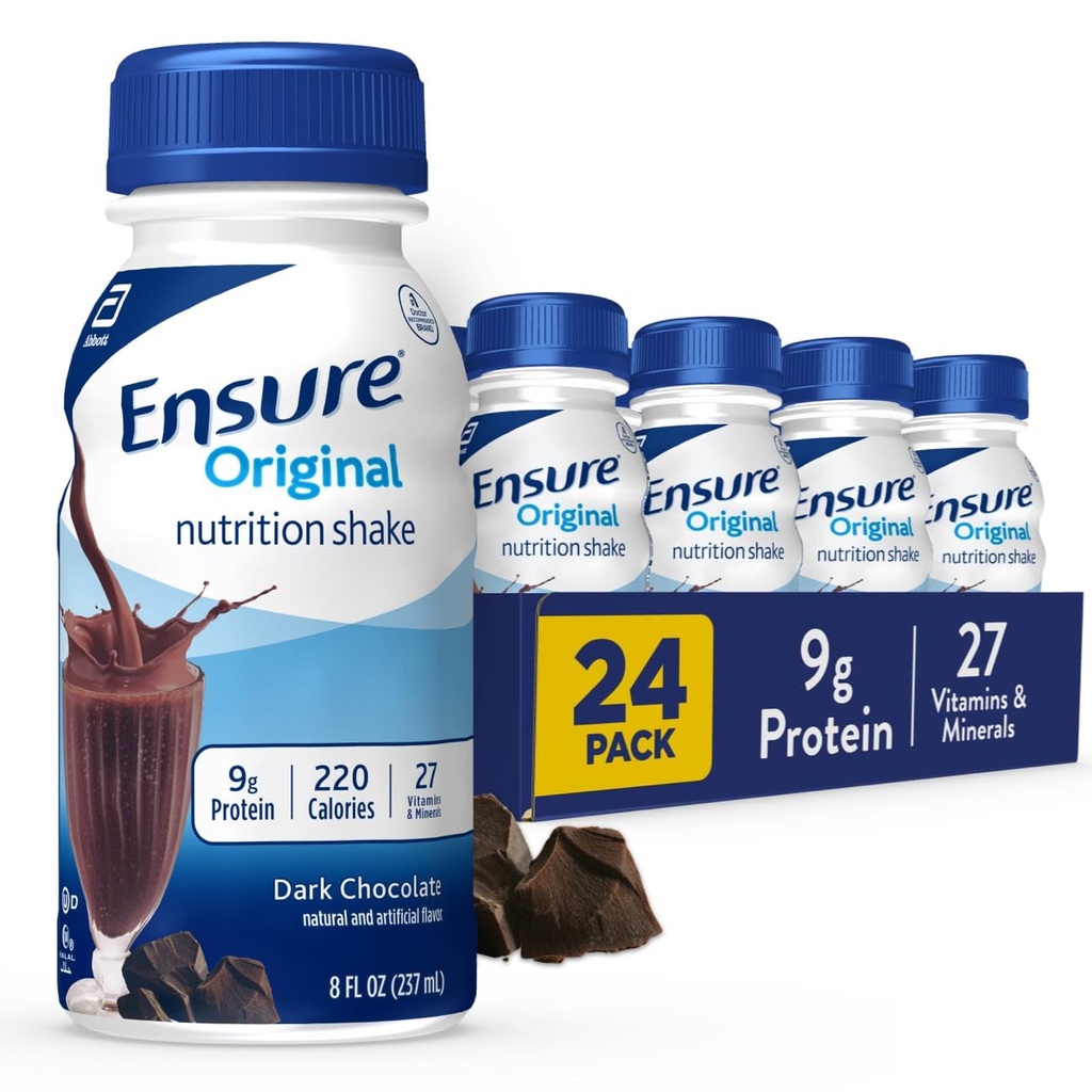 Assicurare Original Dark Chocolate Nutrition Shake | Small Meal Sostituzione Shake | Ready to Drink | 9g Protein, 27 Vitamine e Minerali | 8 fl oz - 24 Pack