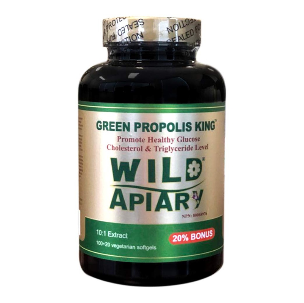 Wild Apiary Green Bee Propolis King Vegetarian Softgel 120 gel - Non alcolico, Wax Free, Sugar Free
