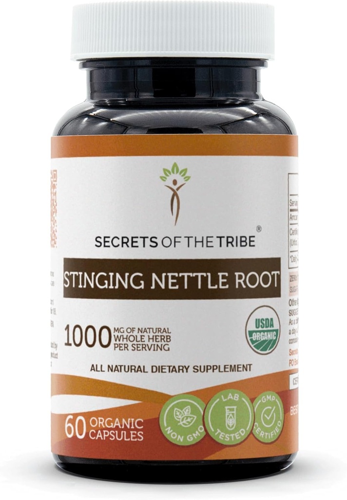 Segreti della Tribe Sting Nettle Root 60 Capsule, Realizzati con Capsule Vegetali e USDA Organic Sting Nettle Urtica Dioica Respiratory and Urinary System Health (60 Capsule)