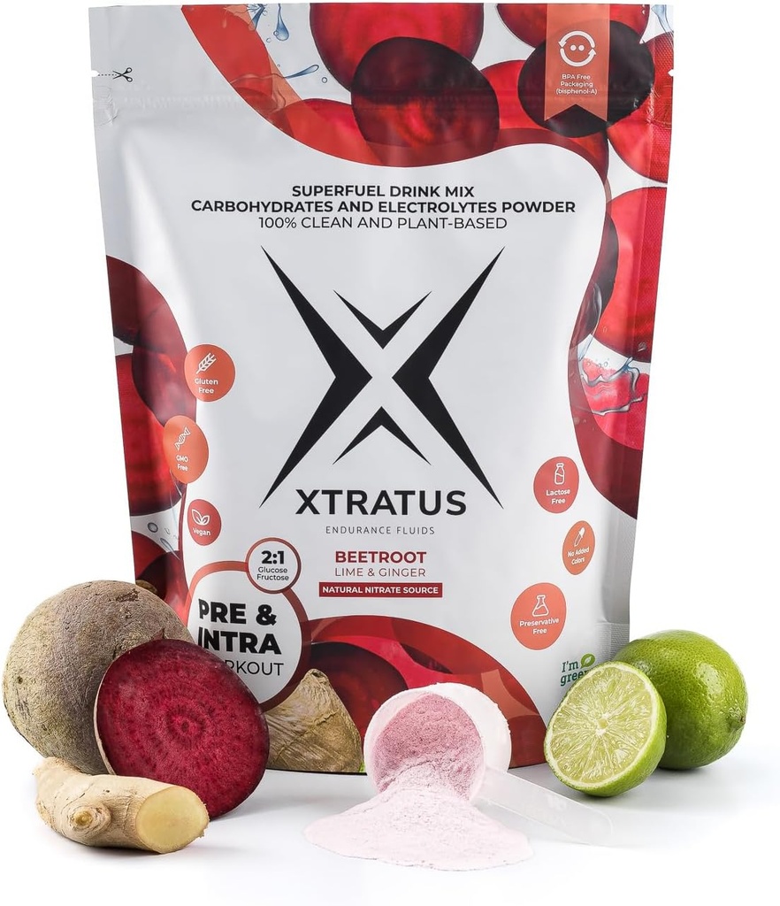 Radice di barbabietola (Nitrate) Lime e Ginger - Superfuel Sports Drink Powder con carboidrati e minerali. Fonte naturale del Nitrato. Ossido nitrico. Pre e Intra Training. 35,27Oz.