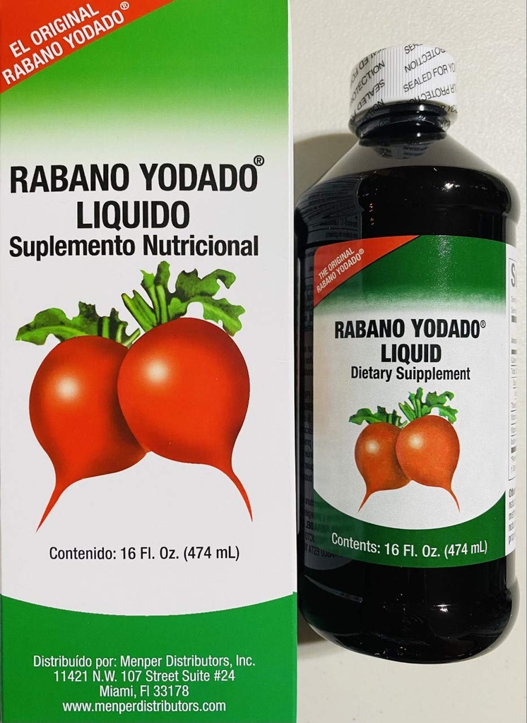 Rabano Yodado Liquid 16 Fl Oz. - Bonus Size - Supplemento Vitamina B12, B6 e Thiamin (1 mese di fornitura)