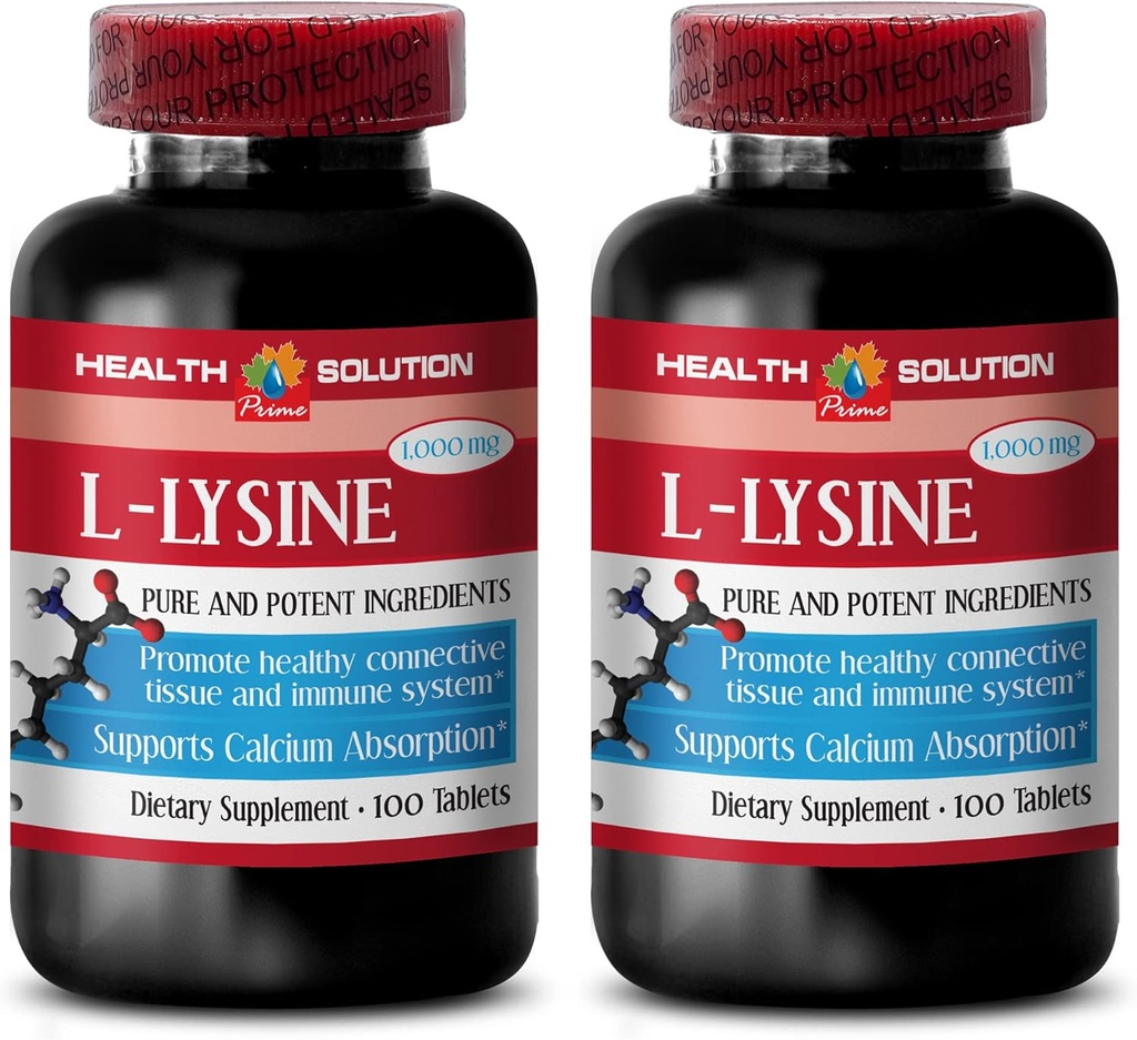 L-lysine 1000 mg compresse - L-LYSINE 1000MG - Promuovi la pelle sana - l-lysine compresse - l-lysine 1000mg compresse - l-lysine Supplement - l-lysine Ointment - lisina 1000mg compresse, 2 bottiglie 200 Tabs