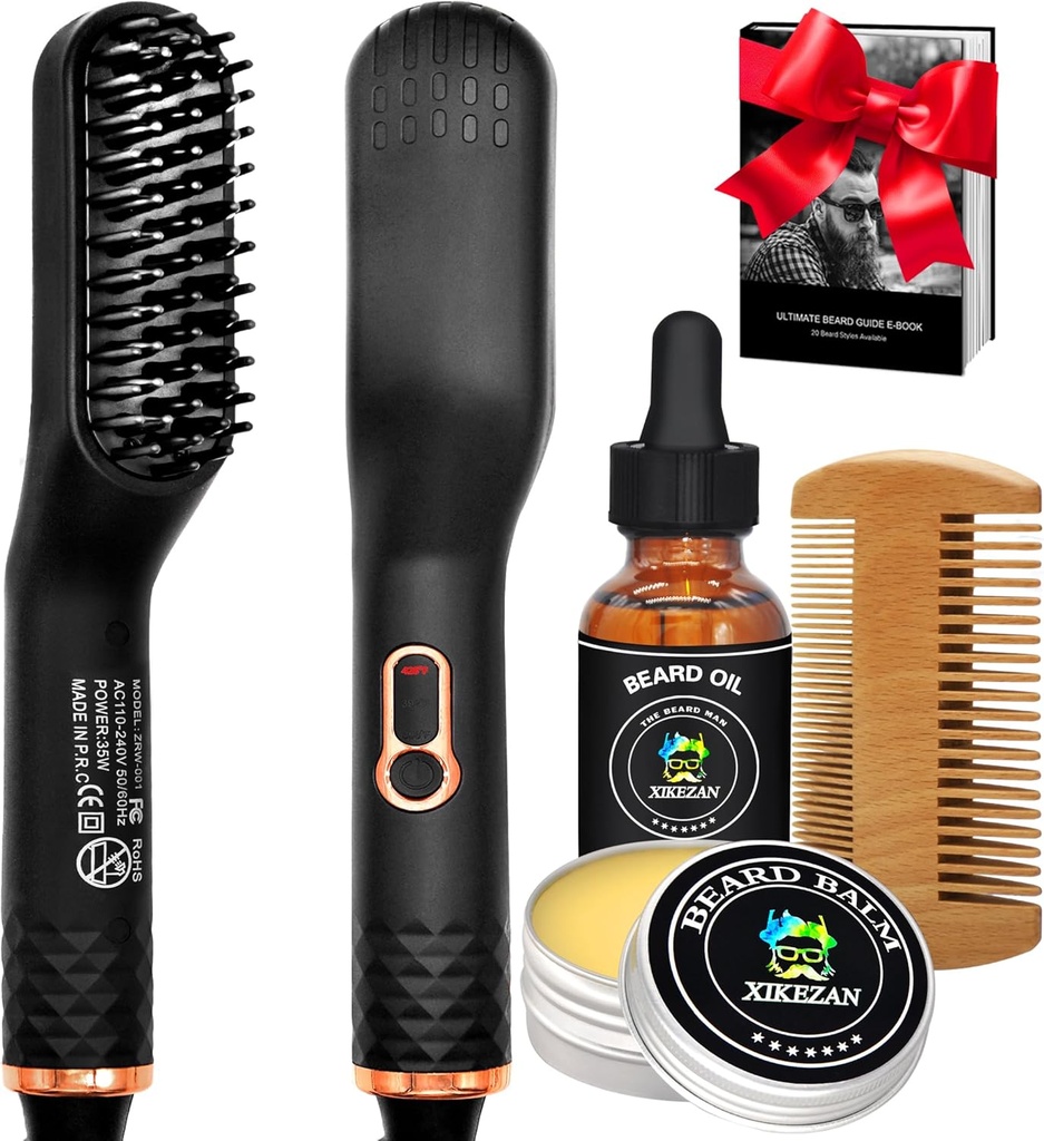 Beard Straightener w / barba olio &amp; Balm & guida E-Book, aggiornato 3 in 1 capelli raddrizzante spazzola Beard raddrizzante Petto,Unique Stocking Stuffers Regali per gli uomini Lui papà marito compleanno Regali di Natale