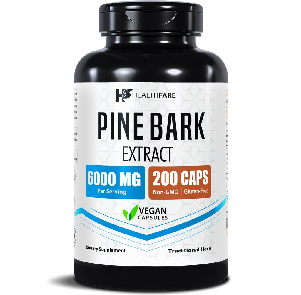 Estratto di corteccia di pino di salute 6000mg French Maritime | 200 capsule vegane | Standardized 95% OPC Proanthocyanidins | Antiossidante supplemento di erbe | Non-GMO, senza glutine | Made in USA