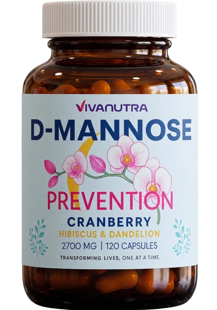Cranberry D Mannose Capsules — D Mannosio con Mirtillo, Hibiscus & Dandelion, 2000 mg/giorno – Supporta la salute del tratto urinario & Comfort – 120 capsule vegetali